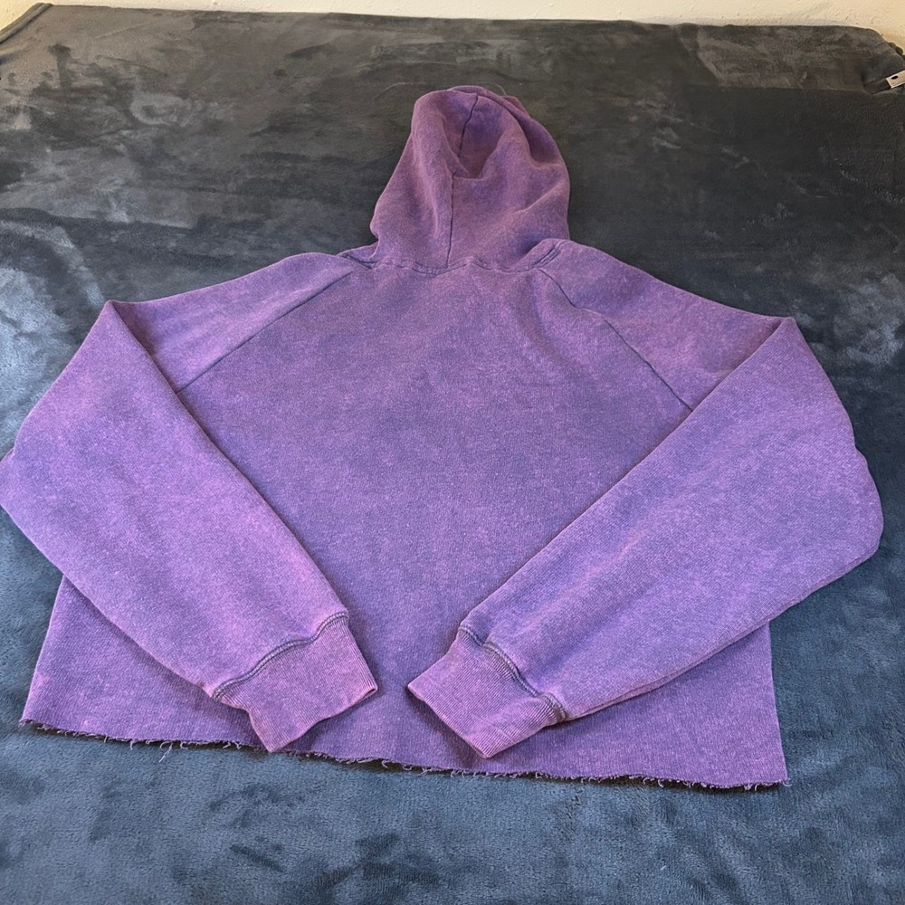 Victoria Secret PINK Lace Up Hoodie Womens Small Purple Cropped Acid Wash - Picture 3 of 8